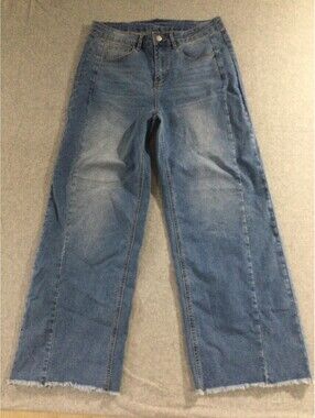 Women's High-Rise Wide Leg Raw Hem Jeans Size 16 Light Wash 36X30 NICE
